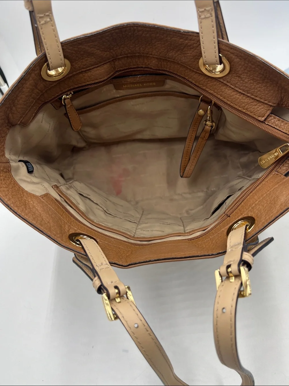 Michael Kors Brown Leather Tote with Cream Handles